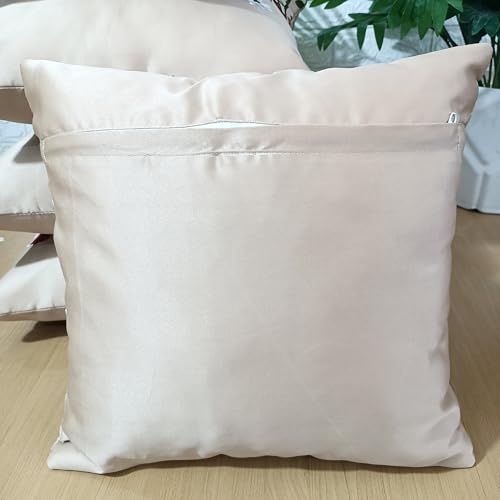 Image of LOFEY Satin Cushion Covers Set of 5 | 16 inch x 16 inch (40x40 cm) MultiFloral Decorative Sofa & Bed Pillow Covers for Living Room & Bedroom Decor (Without Filler) (Beige)