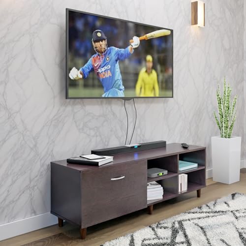 Image of VIKI Modern TV Unit for Living Room | Engineered Wood TV Cabinet with 1 Drawer Storage & 2 Open Shelves, Set Top Box Stand, Entertainment Unit, 140W x 48H x 40D cm | DIY | 1 Year Warranty (Wenge)