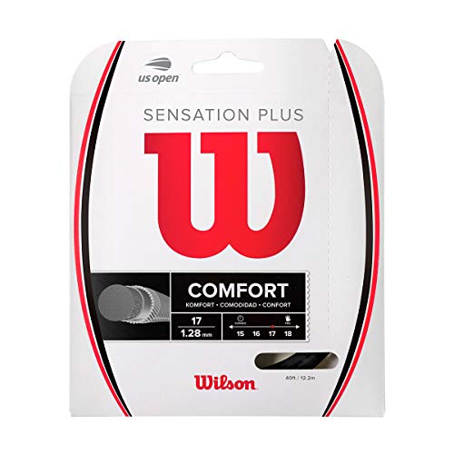 Wilson Juego de cordaje para raquetas de tenis, Sensation Plus, Calibre 17 (1,28 mm), Negro, WR830020117