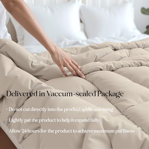Image of ROYALE LINENS Reversible Comforter - Full Size Duvet Insert - All Season Soft Quilted Comforters with 8 Corner Tabs - Down Alternative Bedding Comforter - Duvet Insert (Chocolate /Sand, Full 82 inchx86 inch)