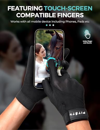 image for FitsT4 Sports Horse Riding Gloves Equestrian Women Mesh Breathable Glo