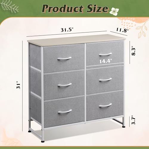 Image of WLIVE Fabric Dresser for Bedroom, 6 Drawer Double Dresser, Storage Tower with Fabric Bins, Chest of Drawers for Closet, Living Room, Hallway, Light Grey