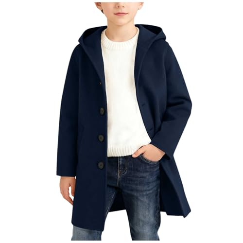 Boys Peacoat Long Sleeve Wool Blend Dress Coats Winter Fashion Button Down Jacket Kids Windbreaker Outerwear Size 7-16