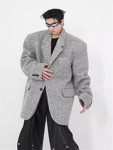 Men Oversized Casual Woolen Blazers Shoulder Pads Long Sleeve Loose Korean4