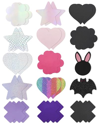Image of CICKEE Pasties Rave Pack - 15 Pairs Nipple Covers Stickers - Disposable Sticky Breast Petals