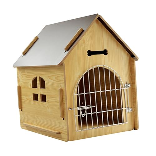 子犬用シェルター 犬小屋 犬小屋 取り外し可能 通気口と高床付き 組み立て簡単 丈夫な木製ペットハウス, XLドア付き, 55x77x75cm