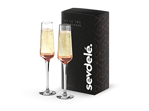 Premium Champagne Glasses Set - sevdele Love Series Toasting Flutes Wedding Set - Stylish Champagne Glass Set for Engagements - Affordable, Durable Champagne Flutes, Hand Blown - Rose Gold Set of 2