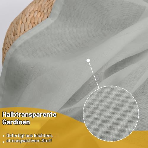 DWCN Stores Gardinen mit Kräuselband Transparent Vorhang Grau H260 x B140cm – Ansicht 6