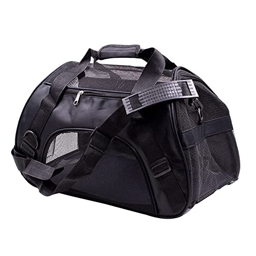 AIBAB Transportín Perro Gato Transportín Perro Plegable Viaje Bolsa por Perro Pequeños medianos Mascota Portaperros Perritos Transporte Respirable Pet Carrier Black S