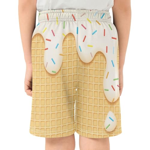 Waffles and Syrup Pattern Athletic Shorts with Zipper Pockets, Youth Boys Athletic Running Shorts for Summer3