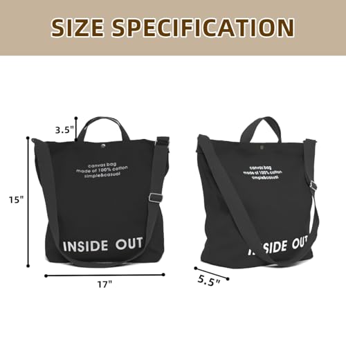 Image of Canvas Tote Bag For Women inside out bag Crossbody Handbag with Adjustable Strap and Coin Purse for Work,Travel,Grocery