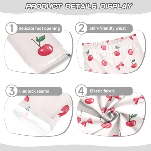 Cute Cherry Bow Pink Girls Leggings Soft Stretch Workout Yoga Dance Pants for Kids Casual Tights3