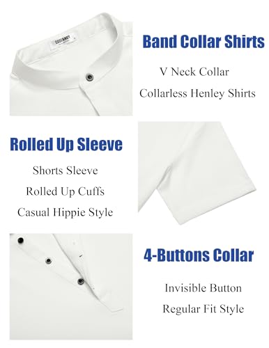 COOFANDY Men Henley Shirt Beach Short Sleeve Hippie Casual Summer Band Collar T Shirt