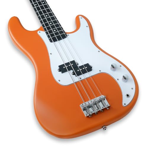 Image of Kadence PBHO Tennessee 46.5 inch Electric Bass Guitar (P-Style) | Solid Poplar Wood Body, Maple Neck | Split-Coil Pickup | Fixed Bridge | Gig Bag + Cable | Matte Orange