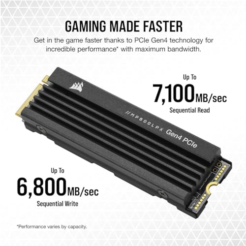 Corsair MP600 PRO LPX 2TB M.2 NVMe PCIe x4 Gen4 SSD - Optimised for PS5 (Up to 7,100MB/sec Sequential Read & 6,800MB/sec Write Speeds, High-Speed Interface, Compact Form Factor) Black