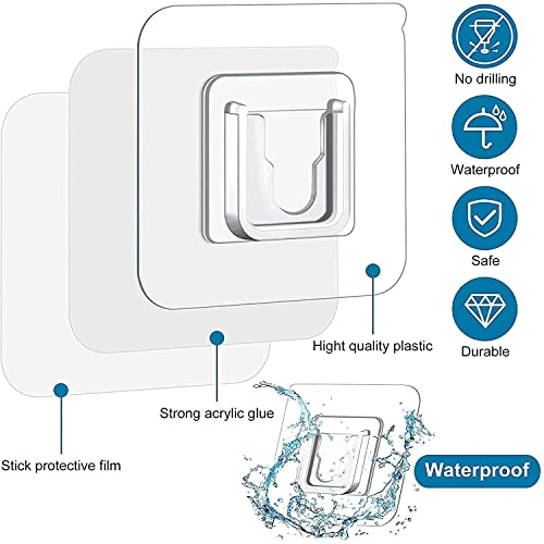 Image of 10 Pcs Heavy Duty Waterproof Double-Sided Adhesive Wall Hooks - Strong Plastic Hooks for Wall Hangings, Robes Finish Male Female Hook-10