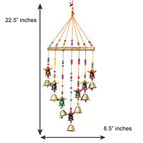 Image of eCraftIndia Multicolored Handcrafted Decorative Lord Ganesha Statues with Bells Door Window Wall Hanging | Diwali Decoration Items for Home Decor | Gift for Diwali Housewarming