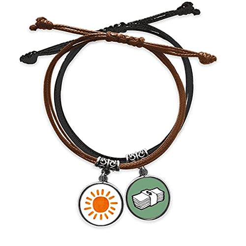 Pulsera cuerda mano cadena de cuero con colgante sol amuleto