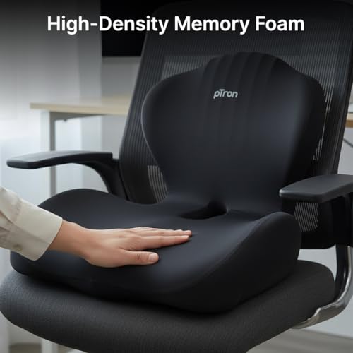 Image of pTron Ergova S2 Core Support Seat & Backrest Cushion, L-Shape, 100% Memory Foam, Enhanced Sitting Comfort, Pressure Relief, Reduced Muscle Fatigue, Non-Slip, Suitable for Home Office & Cars (Black)