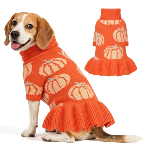 Image of YUDODO Bowknot Dog Sweater Dress for Small Dogs Girl, Stretchy Pet Clothes