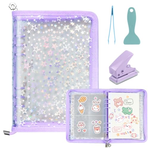 Image of 7 in 1 Sticker Storage Organizer, A5 Reusable Binder with Storage Sleeves, Sticker Book for Collecting Zipper Album Holder with Tools (Stickers Not Included)