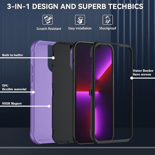 Image of SunStory Compatible with iPhone 13 Pro Case with HD Screen Protector, 3-Layer Heavy Duty Full-Body Cover,3 in 1 Hybrid Protective Case for iPhone 13 Pro 6.1 inch,Violet