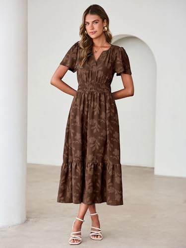 Image of Simplee Womens Summer Boho Maxi Dress Semi Formal Wedding Guest Short Sleeve V Neck Empire Waist Floral Long Dresses