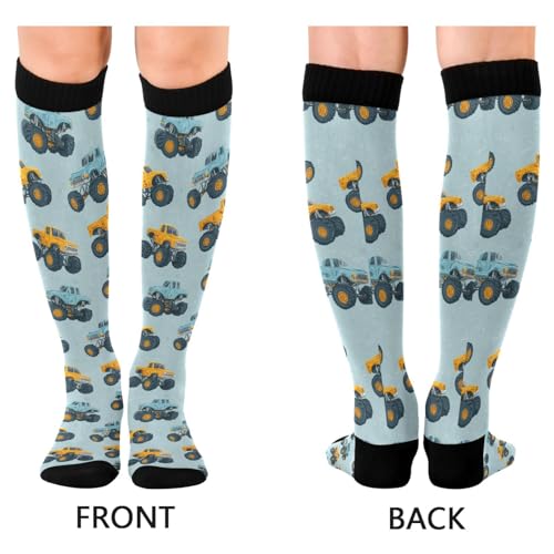 Image of Wusikd Blue Yellow Monster Trucks Compression Socks for Women and Men Circulation Long Socks for Athletic Running 1