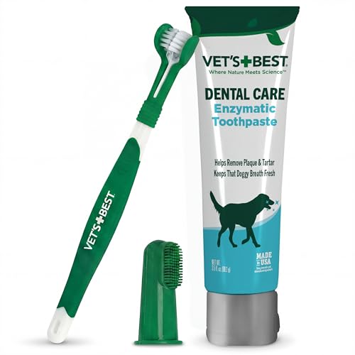 Vet's Best Dog Toothpaste & Dog Toothbrush, Dental Kit, Plaque Remover for Teeth, Whitens Teeth, Freshens Canine Breath, Veterinarian Formula, Finger Toothbrush Included