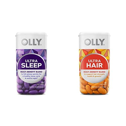 OLLY Ultra Strength Women's Multi, Sleep and Hair Softgels Starter Pack Bundle, Overall Health and Immune Support, Occasional Sleep Support and Hair Strenth and Growth Supplements, 30 Day Supply