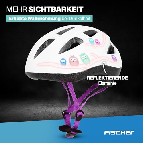 FISCHER Kinderhelm, Fahrradhelm, Jugendhelm Eule, XS/S, 48-54cm, weiß, hochfeste EPS-Schale, TÜV-Zertifiziert – Ansicht 6