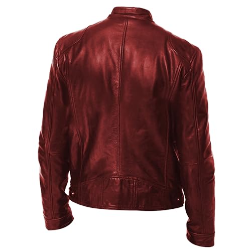 SWJGLITTR Men's Slim Fit Motorcycle Leather Jacket Zip-Up Windbreaker