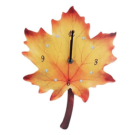yaogohua Wall Clock Battery Operated, Maple Leaf Shape Wall Clock Living Room Dining Room Decoration Mute Wall Clock Natural Elements Wall Clock