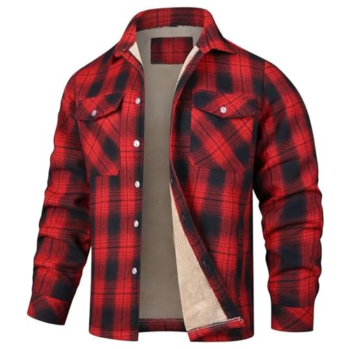 Chaqueta de franela para hombre acolchada contra el frío con cierre de botones