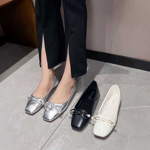 Women's Square Toe Ballet Flats with Bow Comfortable Mary Jane Dressy Flats Shoes3