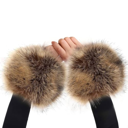 Dikoaina Faux Fur Wrist Cuffs- Winter Furry Bands Fox Fur Wrist Warmer Arm Warmer Leg Warmer One Pair
