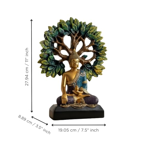 Image of eCraftIndia Lord Buddha Statue for Home Decor Living Room | Gautam Buddha Idol Under the Bodhi-Tree | Showpiece Gift for Housewarming Birthday
