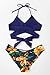 CUPSHE Women's Low Rise Bikini Flower Printing Cross Back Tie Two Piece Swimsuits, L