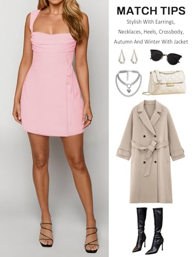 Women's Sexy Square Neck Dress Sleeveless Elegant Ruched Mesh Short Dress Party Club Mini Dresses for Women4