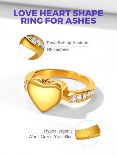 Image of Richsteel Stainless Steel Heart /Claddagh Cremation Urn Ring for Ashes for Women Waterproof Locket Rings Memorial Jewelry(with Gift Box)