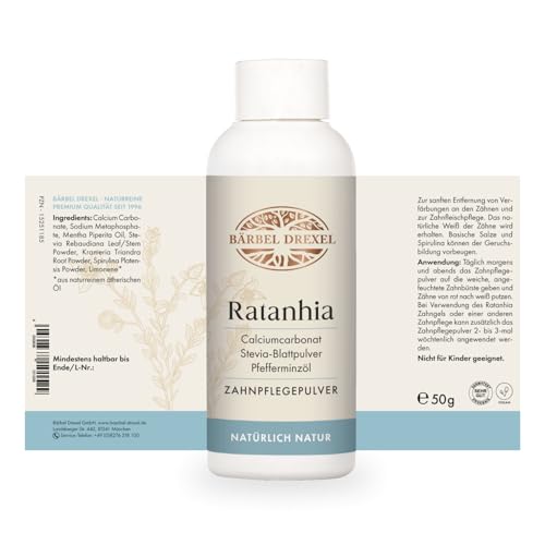 BÄRBEL DREXEL® Ratanhia Zahnpflegepulver, Zähne Pulver, Zahnaufhellung für Weiße Zähne, Bleaching (50g), Vegane Herstellung Deutschland, Zahnfleisch, Verfärbungen Entfernen, Oral Care, Zahnpflege