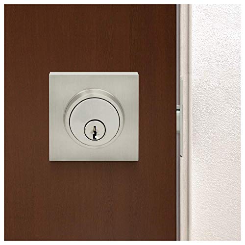 Image of Nuk3y Hulk Series Lever Door Handle Slim Square Modern Contemporary Lever Set (Deadbolt [Single Cylinder], Satin Nickel)