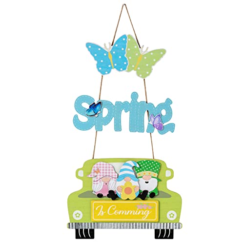 Hogardeck Spring Door Decor, Wood Gnome Butterfly Door Hanger Spring Decorations For Home cover
