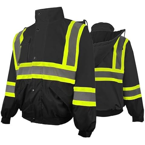 JHPAZUJA High Visibility Winter Safety Jacket for Men Waterproof-Warm Reflective Jackets Fleece Lining Detachable Hood for Work Construction(Black,XXL) Cover
