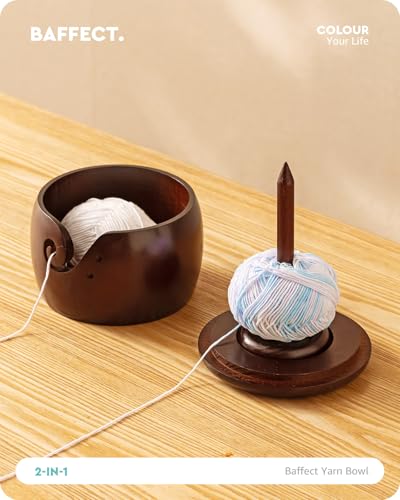 Image of Baffect Wooden Yarn Bowl With Removable Yarn Holder (6.3 inch X 6.3 inch X 4.7in) | Large Crochet Bowl With Lid & Handmade Holes, 2 In 1 Knitting Bowls For Wool Spinnering & Storage