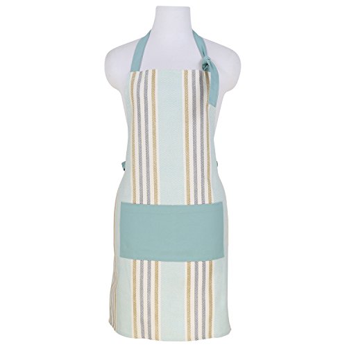 NEOVIVA Delantal de cocina de lona de algodón con bolsillo y correa ajustable para el cuello, estilo Jessie, rayas azul Clearwater Cover