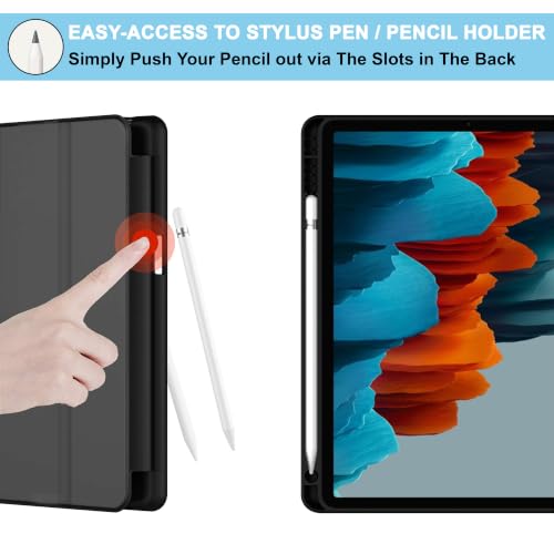 Image of CEDO Smart Case for Samsung Tab S7+ Plus / S8+ Plus (12.4 in) Tri-Fold Flip Folio Cover | Pencil Holder | Auto Wake-Up /Sleep Mode | Multi View Angles Stand TPU Backcover (Black)