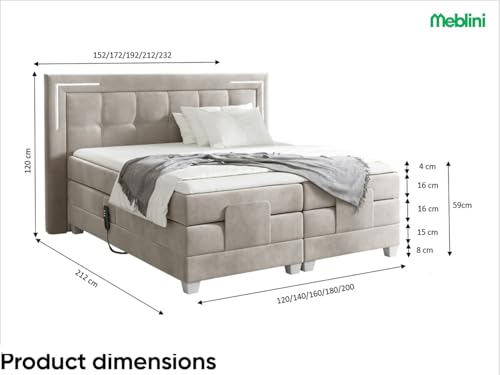 MEBLINI Boxspringbett Elektrisch Verstellbar mit LED - Gepolstert Doppelbett mit Matratzen und Toppers - Polsterbett - Bett mit Kopfteil - Tarente - 200x200 - H3/Dunkelgrau Samt – Bild 3