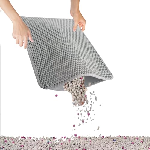 ASelected Cat Litter Mat Double Layer Waterproof Litter Tray Mat Honeycomb Large Holes Design Litter Trapping Mat with Less WasteCat Litter Tray Mat for cat feed litter grey 45x60 cm