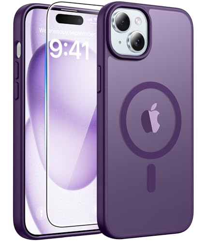Image of FNTCASE for iPhone 15 Case: for iPhone 14 Case & iPhone 13 Case [Compatible with Magsafe] Translucent Matte Cases with [Screen Protector] Military Grade Shockproof Protective Phone Cover - Purple